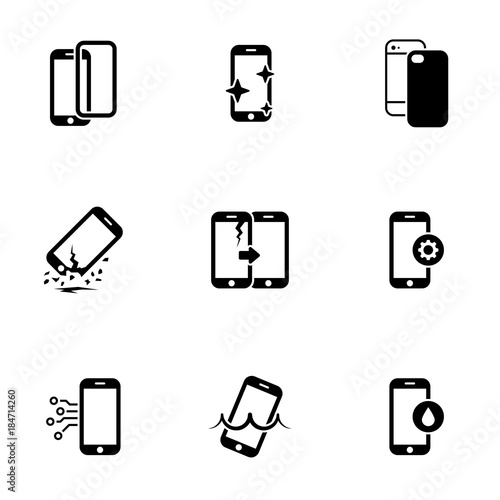 Set of simple icons on a theme repair smartphone, vector, design, collection, flat, sign, symbol,element, object, illustration, isolated. White background