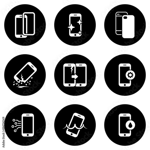 Set of simple icons on a theme repair smartphone, vector, design, collection, flat, sign, symbol,element, object, illustration, isolated. White background