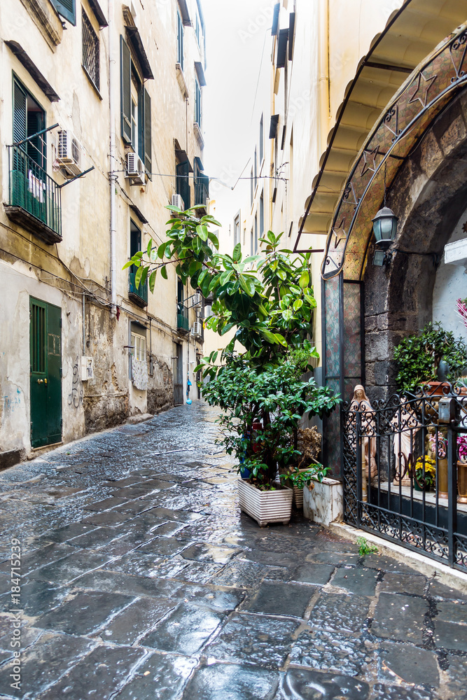 Street view of old town in Naples city, italy Europe