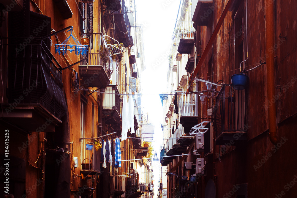 Fototapeta premium Street view of old town in Naples city, italy Europe