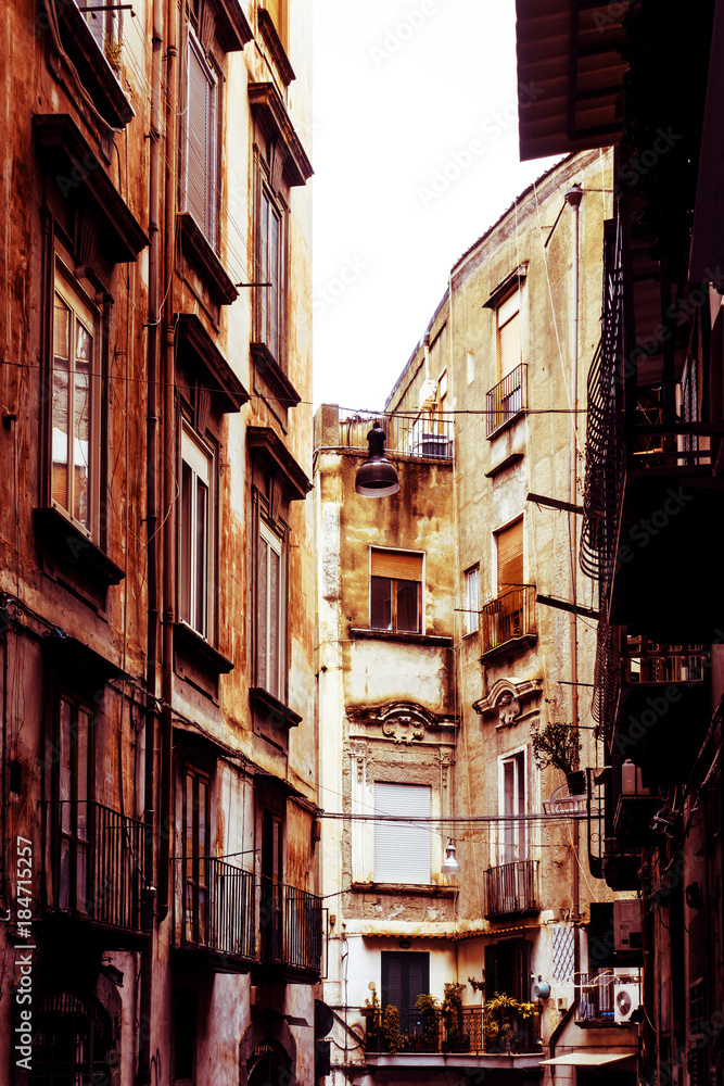 Fototapeta premium Street view of old town in Naples city, italy Europe