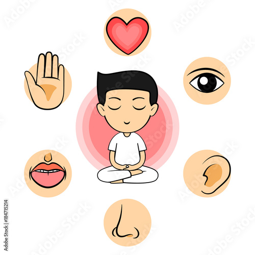 human sensory and meditation boy cartoon vector