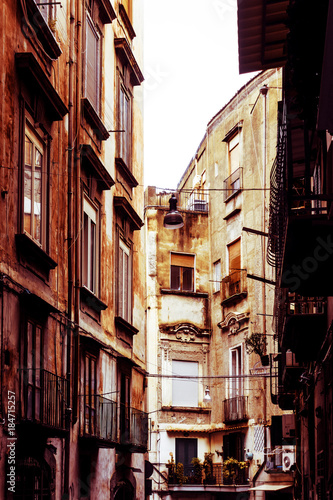 Street view of old town in Naples city  italy Europe