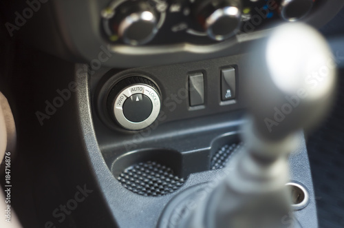 4wd off road knob, interior car detail. focus on the button