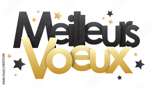 Bannière vecteur "MEILLEURS VOEUX" en or et noir avec étoiles