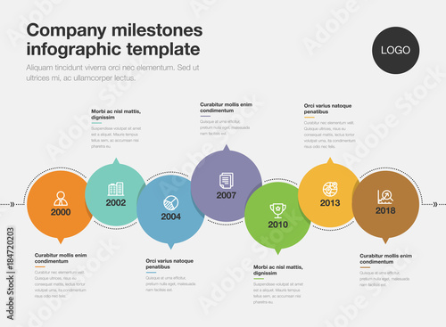 Vector infographic for company milestones timeline template isolated on light background. Easy to use for your website or presentation.