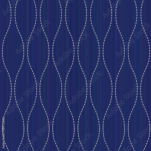 Classic japanese quilting. Wavy Sashiko motif. Abstract seamless pattern. Needlework texture. Simple asian ornament for printing on fabric, decoration or handicraft.