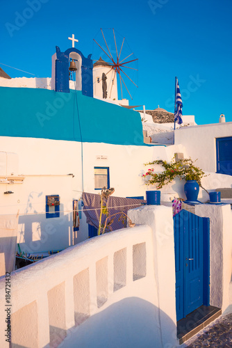 Famous Santorini Island in Greece, blue and white