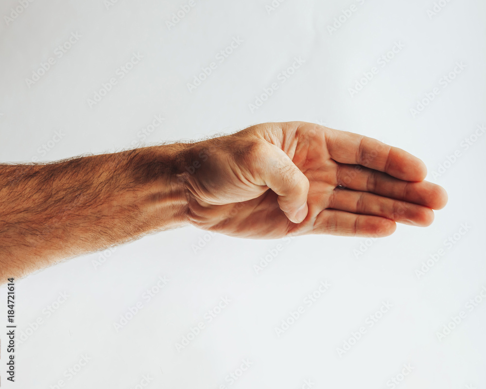Caucasian man hand open and ready to help or receive Caucasian man hand open and ready to help or receive