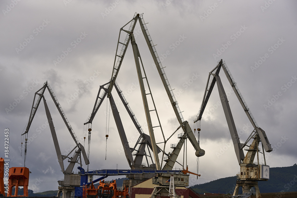 Cranes in Shipyard (La Naval), Sestao, Biscy, Basque Country, Spain, Europe Cranes in Shipyard (La Naval), Sestao, Biscy, Basque Country, Spain, Europe