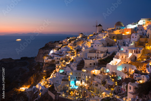 Night view on Santorini Island in Greece