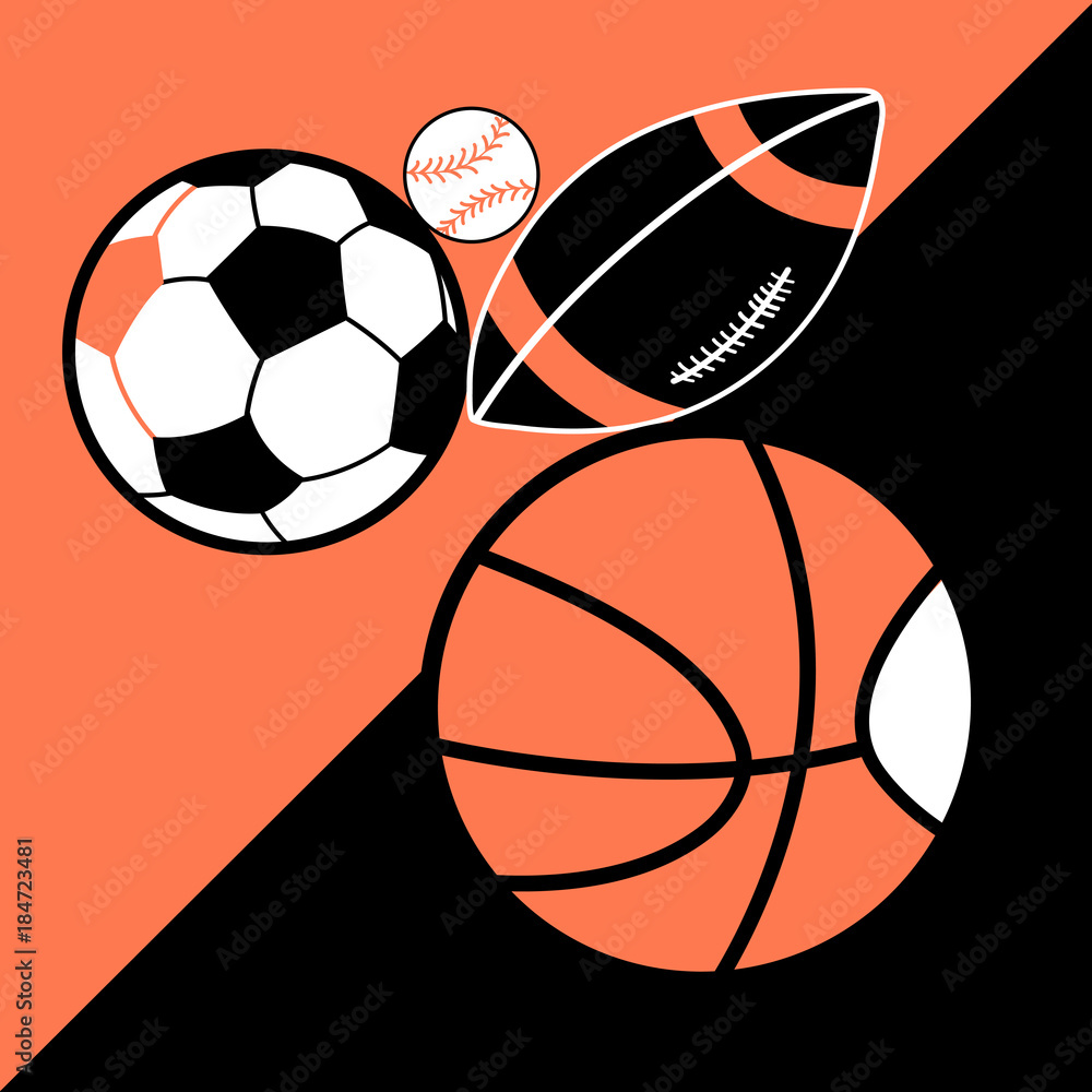 Obraz premium Vector bright poster different sport balls