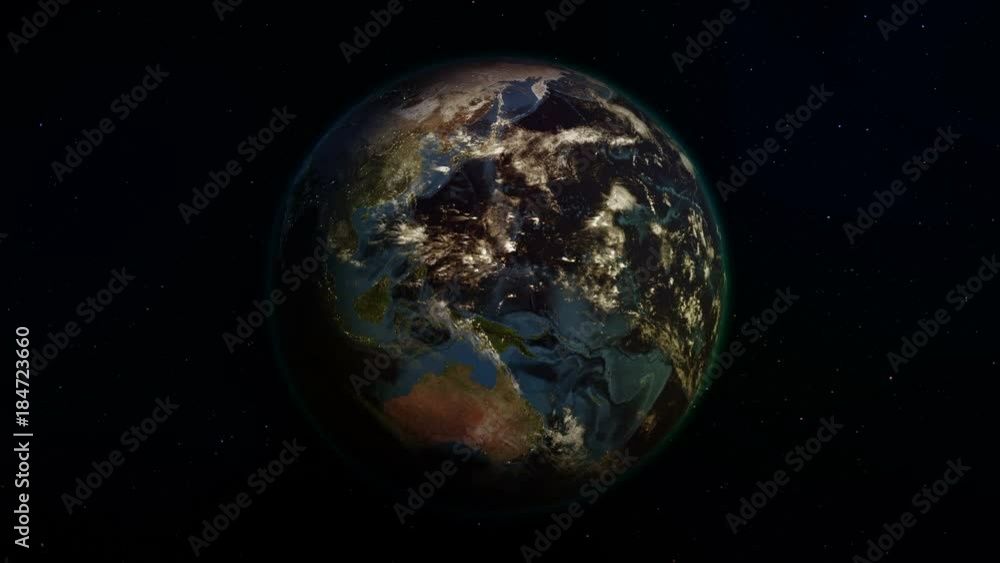 Realistic Earth rotating in space (loop). On the planet Earth is visible the change of day and night Realistic Earth rotating in space (loop). On the planet Earth is visible the change of day and night