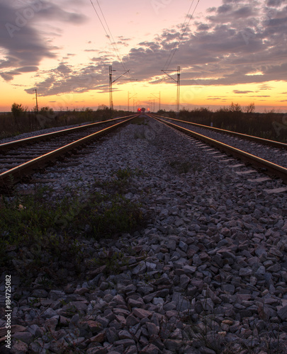 Railway into sunset