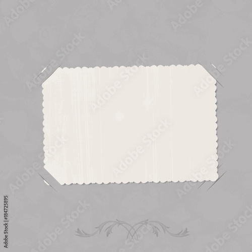 vector illustration in retro style. empty old photo with the ornament inserted in the corners of the grey page photo album