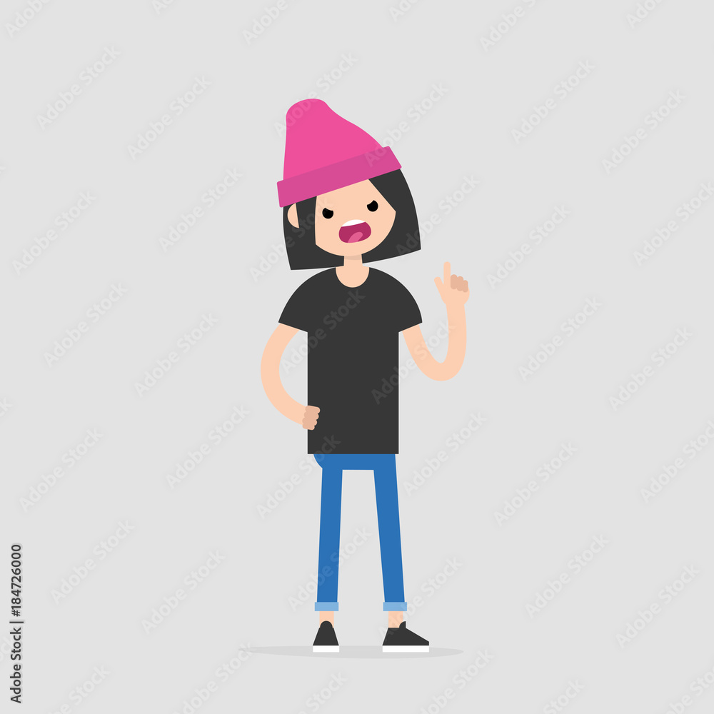 Young pissed off character pointing a finger and yelling at someone / flat editable vector illustration, clip art Young pissed off character pointing a finger and yelling at someone / flat editable vector illustration, clip art