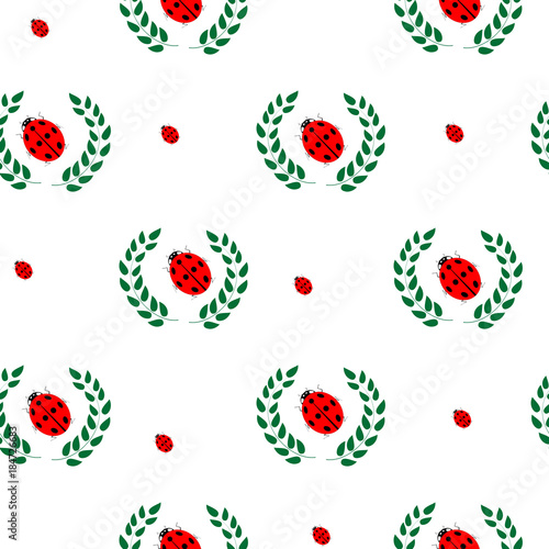 Ladybird and leaf seamless pattern