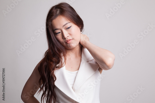 Young Asian woman got neck pain.