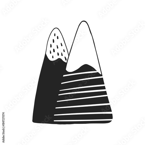 Cute hand drawn nursery poster with mountains in scandinavian style. Monochrome vector illustration