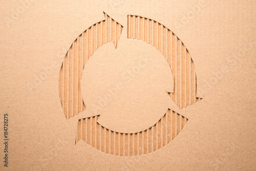 Bild auf Leinwand Recycle sign on a corrugated cardboard