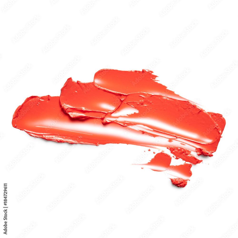 Smudged lipstick isolated on white background