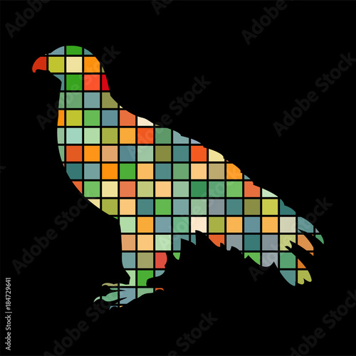 Orlan hawk bird mosaic color silhouette animal background black photo