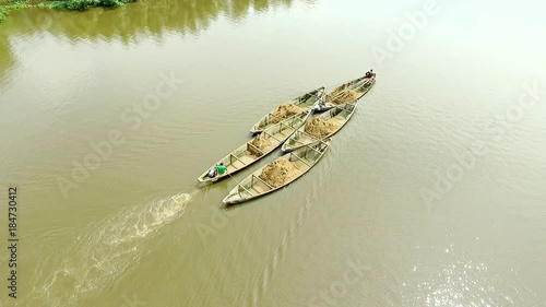 Cluster of boats on Wouri Delta, aerial photo