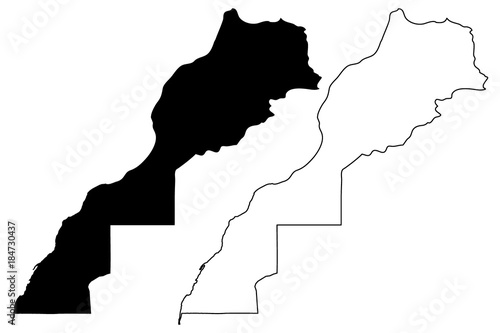 Morocco and Western Sahara map vector illustration, scribble sketch Kingdom of Morocco