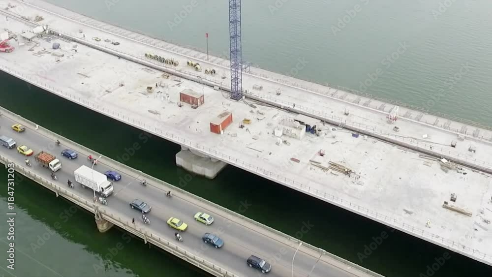 Construction of Bessengue Bridge, aerial Construction of Bessengue Bridge, aerial