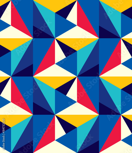 Abstract seamless pattern of triangles. Volumetric geometric texture.