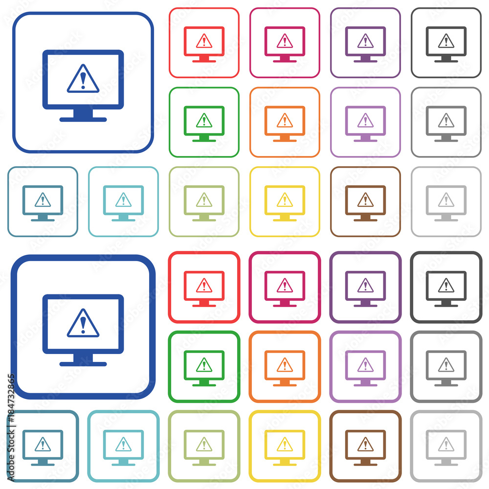 Display warning outlined flat color icons Display warning outlined flat color icons