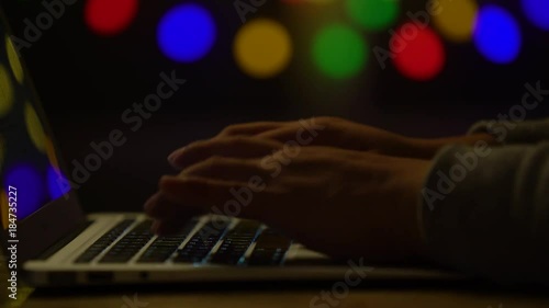 A man's hand using a laptop keyboard. Internet. mouse.