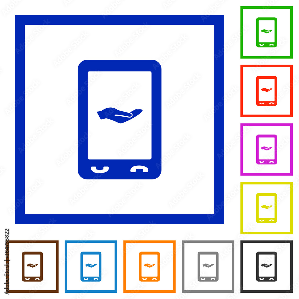 Mobile services flat framed icons