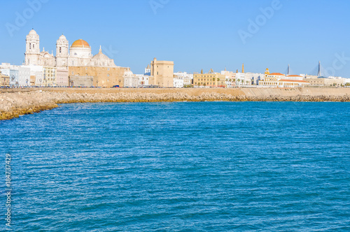 Seaside in Cadiz with the Cathedral, Spain