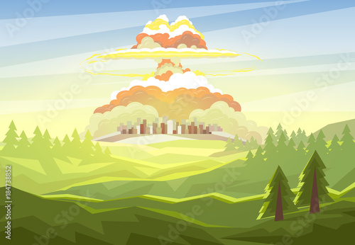 Explosion of nuclear bomb over city