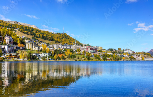 Lake side view  of St. Moritz  Switzerland.