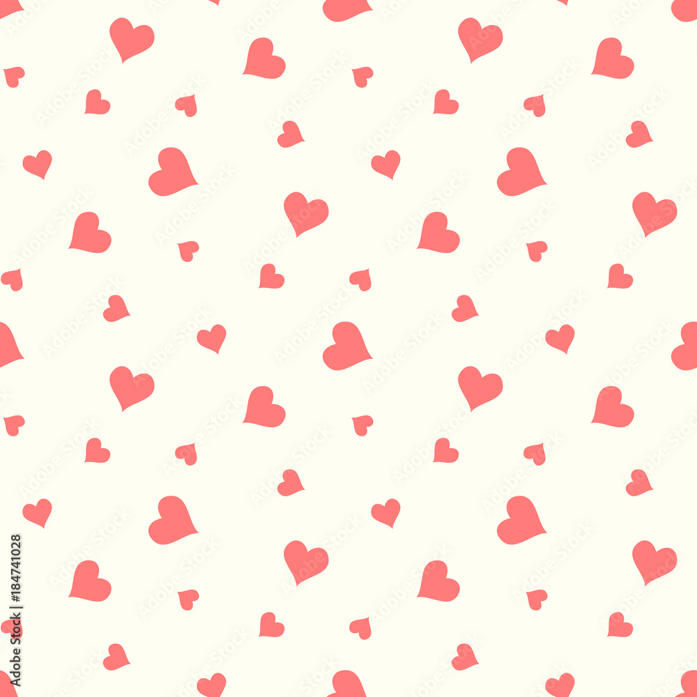 Vector seamless  background with coral color heart.