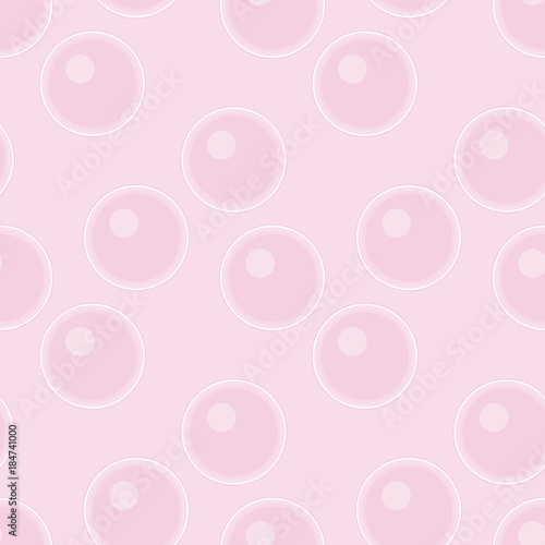 Seamless pattern with pink transparent soap or water bubbles. Vector wallpaper with fizzy sparkles in sea, aquarium, ocean. Effervescent drink background