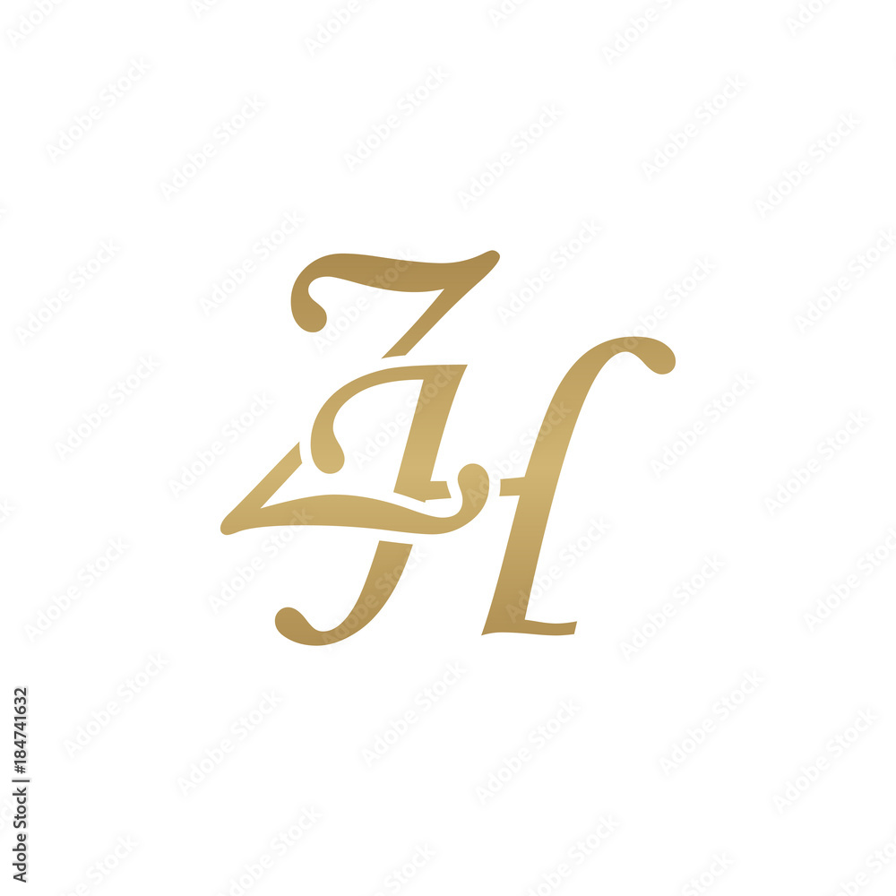 Initial letter ZH, overlapping elegant monogram logo, luxury golden color Initial letter ZH, overlapping elegant monogram logo, luxury golden color