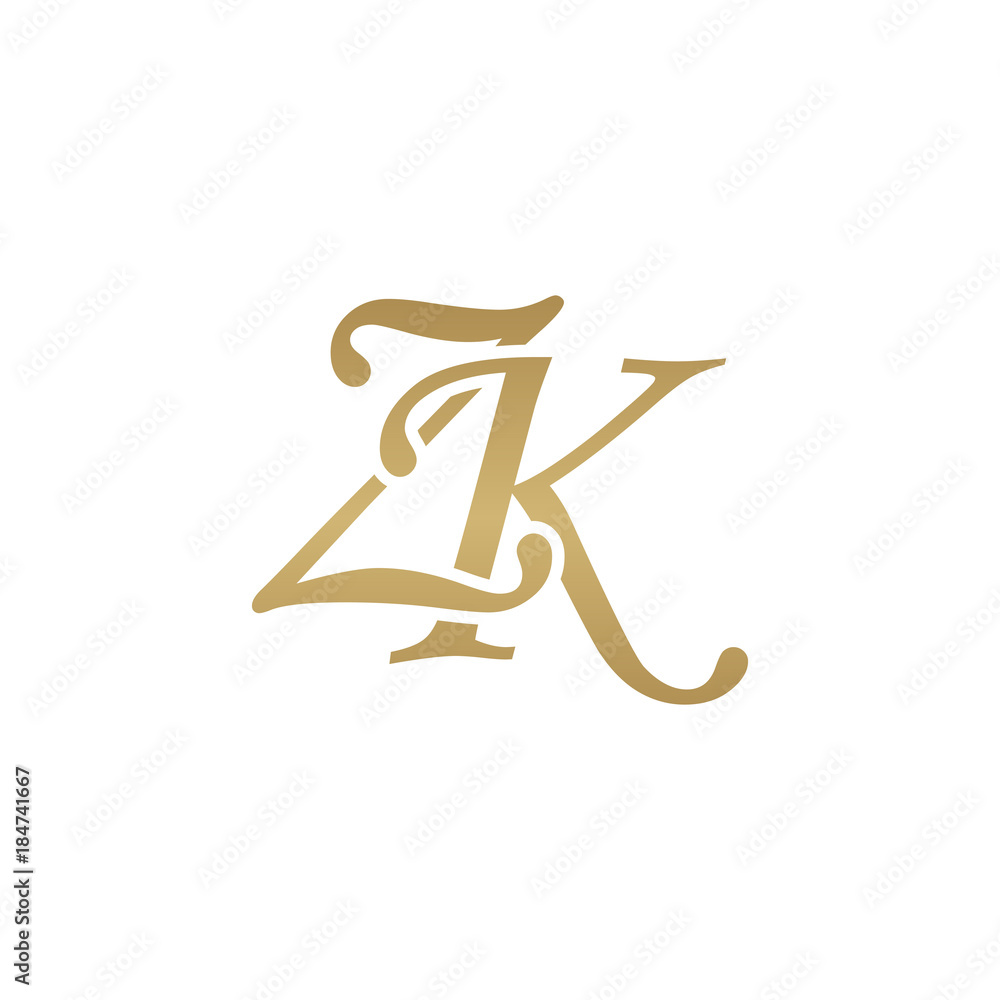 Initial letter ZK, overlapping elegant monogram logo, luxury golden color