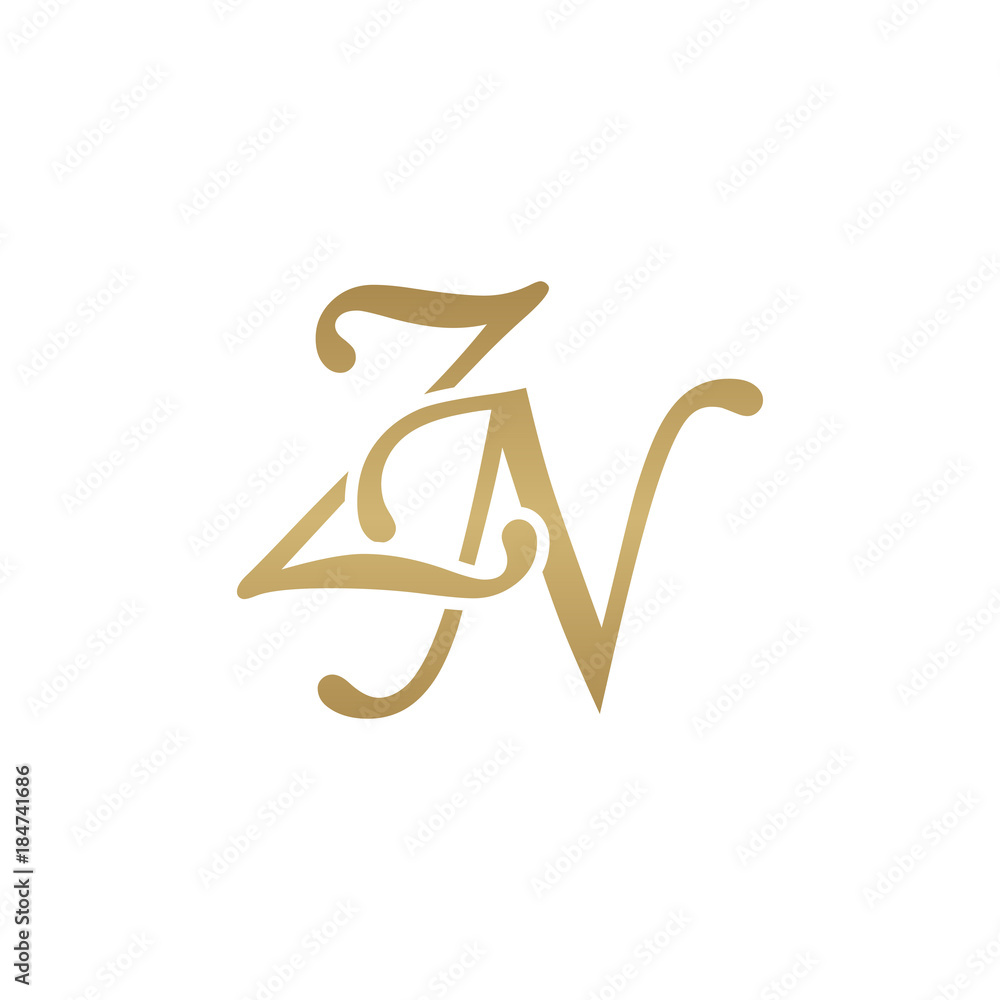 Initial letter ZN, overlapping elegant monogram logo, luxury golden color Initial letter ZN, overlapping elegant monogram logo, luxury golden color