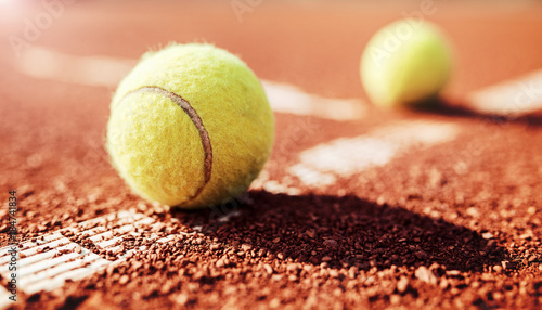 Tennis ball on the tennis court. Sport, recreation concept © bobex73