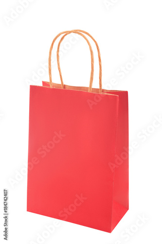 Ecological recycling red paper package, packet, bag isolated on white background