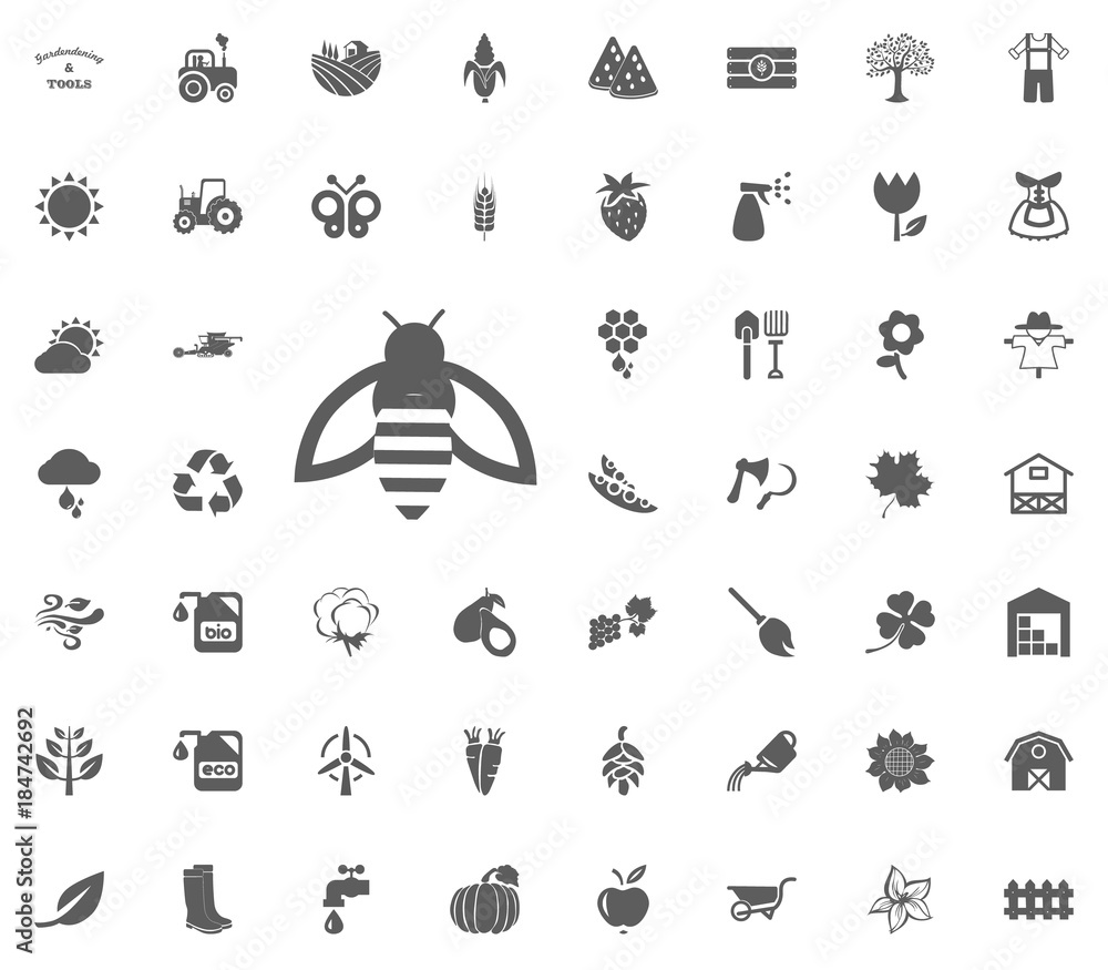 Bee icon. Gardening and tools vector icons set Bee icon. Gardening and tools vector icons set