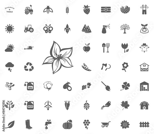 Magnolia icon. Gardening and tools vector icons set
