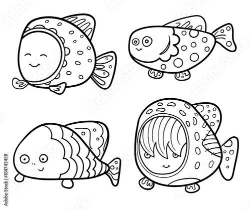 Set of cartoon cute Fishes
