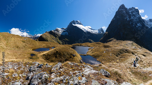 Panorama landscape from Mackinnon Pass, on Milford Track, New Zealand