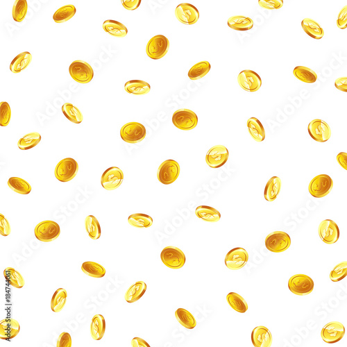 Gold coins isolated on white in different positions