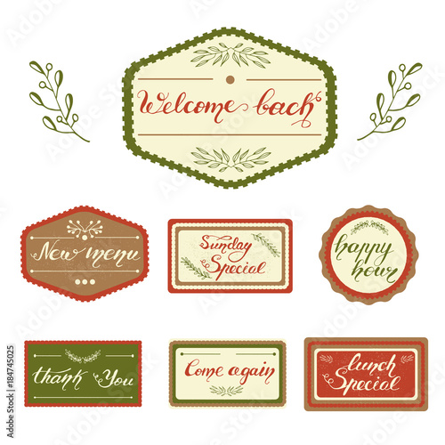 Set of Badges designs with lettering for cafe menus. vector illustration.