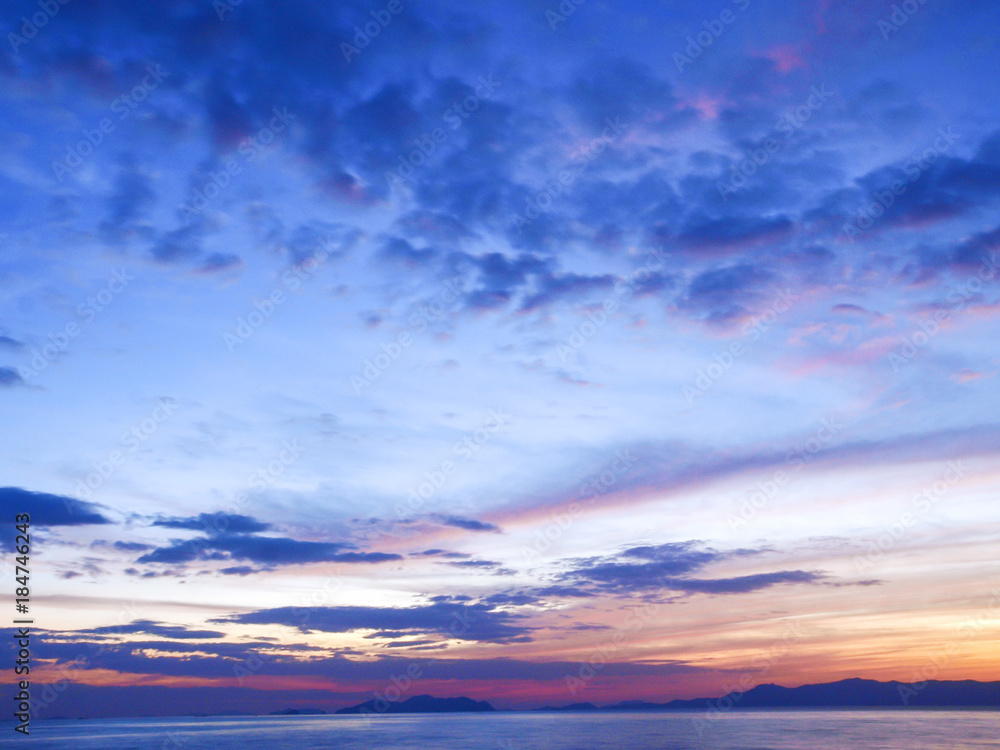 A sunset sky with colourful clouds near Koh Chang Island, east thailand